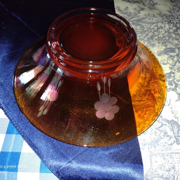 Orange Marigold Etched Carnival Glass Salad Bowl - Picture 1 of 7